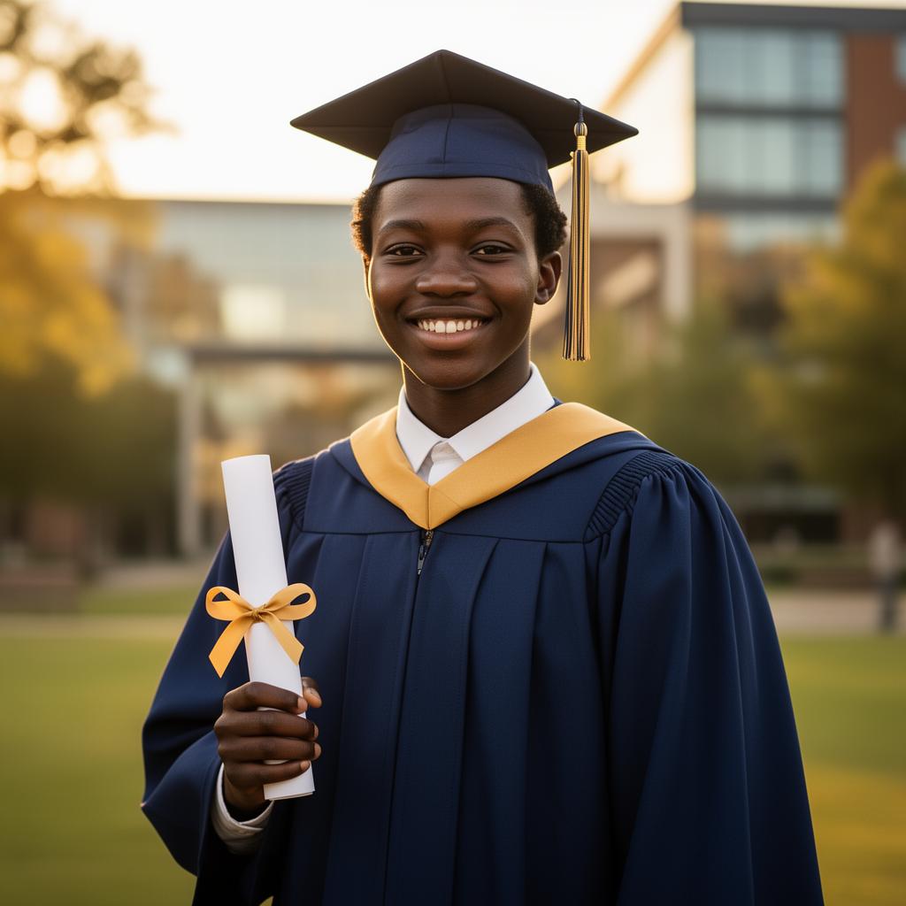 Heritage Business School graduate in cap and gown holding a diploma